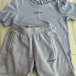 Adidas Lavender Logo Matching Sweat Set XS/S Athleisure Tracksuit